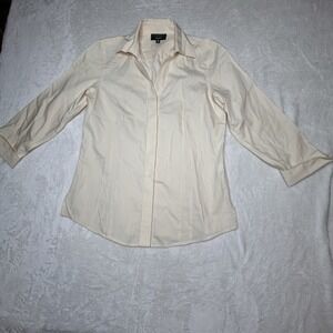 Foxcroft Womens Size 8 Fitted Fit Off‎ White 3/4 Sleeve Button Up Cotton Shirt